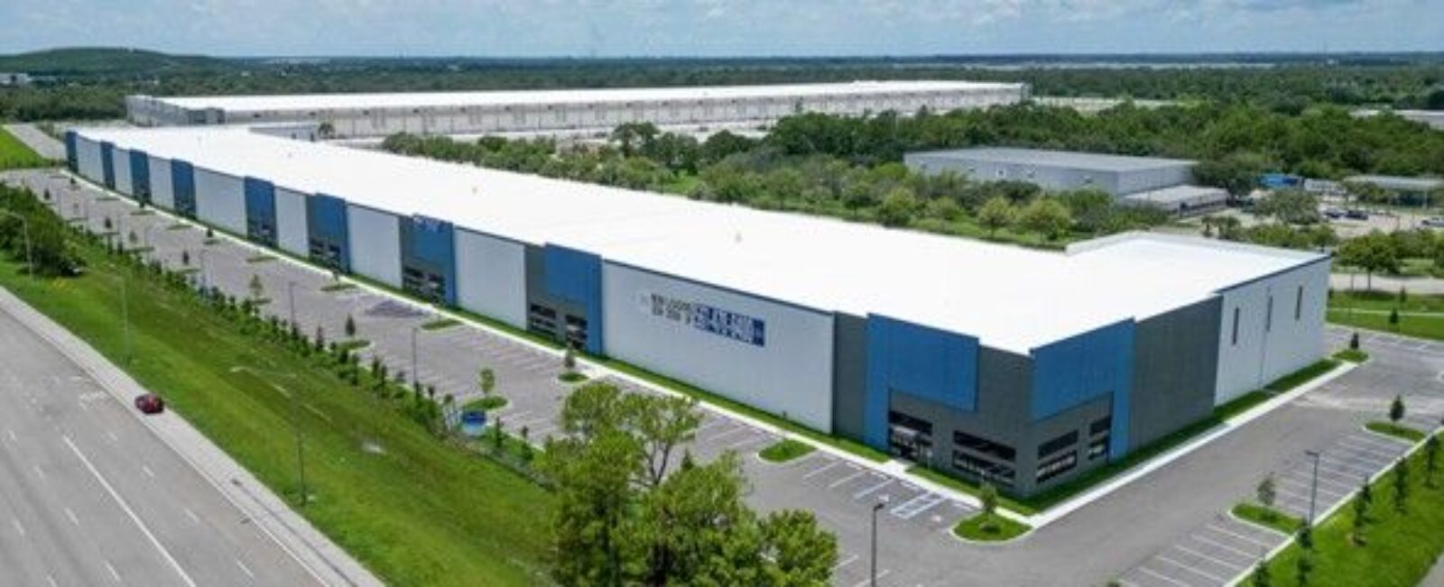 Aerial view of Rainforest Distribution Fort Pierce Florida distribution center at 3800 Crossroads Parkway, Interstate Commerce Center